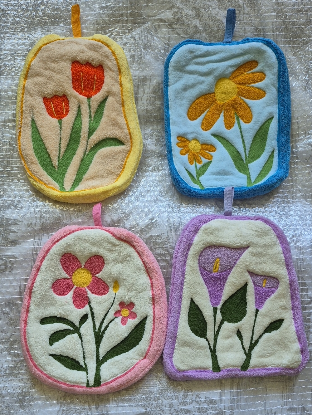 New ! Boho Large Floral Hanging Hand Towel Set - Yellow, Blue, Pink, Purple